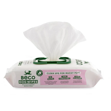 Beco Pets Влажные биоразлагаемые бамбуковые салфетки с ароматом кокоса, 80 ед.