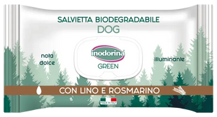 Inodorina Green Lino e Rosmarino Влажные биоразлагаемые салфетки с розмарином и льном для всех типов шерсти собак, 30 шт