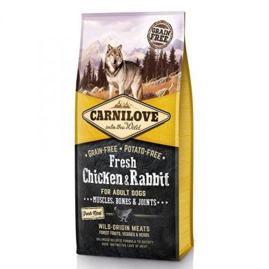 Carnilove Fresh Chicken & Rabbit for Dogs Сухой корм без зерновых и картофеля со свежим мясом курицы и кролика для взрослых собак