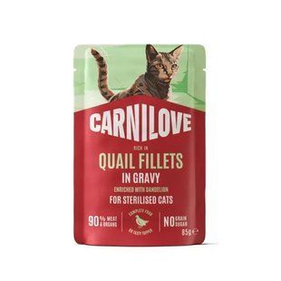 Carnilove Gravy Quail with Dandelion Sterilised Влажный корм в соусе с перепелом и одуванчиком для стерилизованных кошек, 85 г