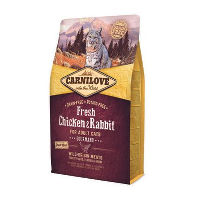 Carnilove Fresh Chicken & Rabbit for Cats - Сухой беззерновой корм со свежим мясом курицы и кролика для взрослых кошек, 400 г