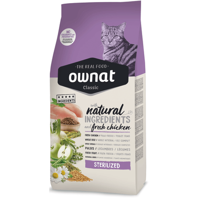 Ownat Cat Sterelized Сухой корм со свежим мясом для кастрированных котов и стерелизованных кошек 1,5 кг