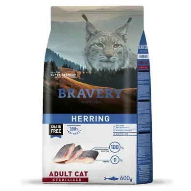 BRAVERY Adult Cat Sterilized Herring Сухой корм с сельдью для стерилизованных кошек, 600 г
