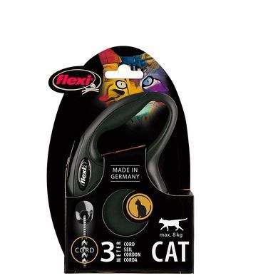 Flexi New Classic CAT - рулетка-поводок для кошек с тросом (3м/8кг), черный