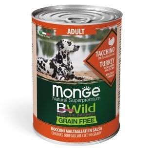 Monge Grain Free All Breeds Adult Turkey - Вологий корм з індичкою, гарбузом та цукіні, 400 г