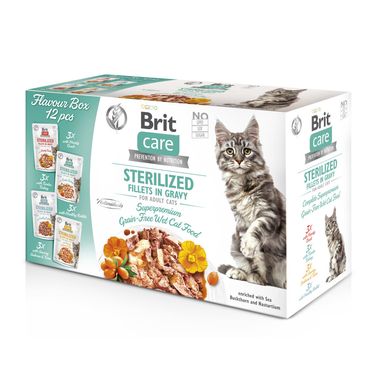 Brit Care Flavour box Sterilized - Корм влажный для стерилизованных кошек филе в соусе, набор паучей 12 х 85 г