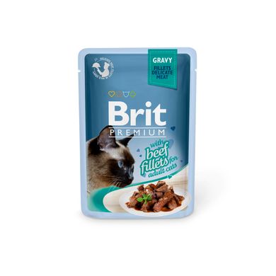 Brit Premium Cat Pouch with Beef Fillets in Gravy - Консерва зі шматочками філе яловичини в соусі для дорослих кішок, 85 г