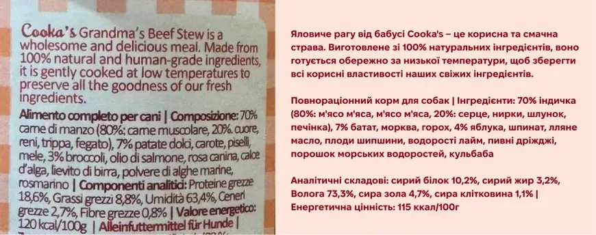 Cooka's Cookies Grandma&rsquo;s Beef Stew Натуральный влажный корм Говядина на пару для собак, 400 г
