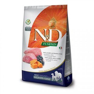 Farmina N&D Grain Free PUMPKIN LAMB & BLUEBERRY ADULT MEDIUM & MAXI &ndash; Беззерновий сухий корм для дорослих собак середніх і великих порід з ягням, гарбузом та чорницею, 12 кг
