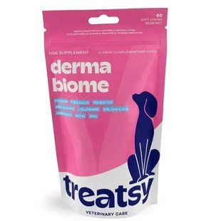 Treatsy DermaBiome Функциональное лакомство для поддержания здоровья кожи и баланса кишечного микробиома собак, 180 г (60 шт.)