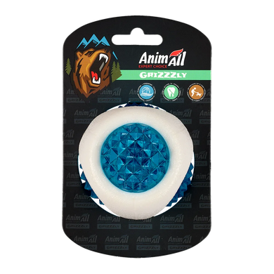 AnimAll GrizZzly Игрушка светодиодная Мяч шипованный для собак, цвет бело-синий, 7,7 см