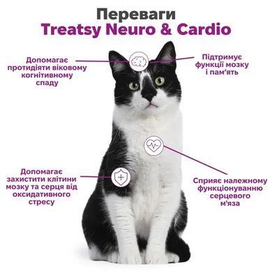 Treatsy Neuro & Cardio Функциональное лакомство для поддержки когнитивных функций, здоровья нервной системы и сердца собак и кошек, 180 г (90 шт.)