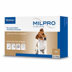 Virbac Milpro Антигельмінтні таблетки від глистів мілпро для цуценят та малих порід собак на вагу від 0,5 до 5 кг ( 4 таблетки)