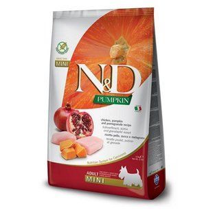 Farmina N&D Grain Free PUMPKIN CHICKEN & POMEGRANATE ADULT MINI &ndash; Беззерновий сухий корм з куркою, гарбузом та гранатом для дорослих собак дрібних порід, 7 кг