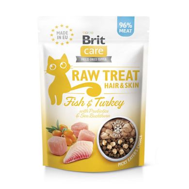 Brit Raw Treat Hair & Skin Freeze-dried Сублимированное лакомство с индейкой, лососем и облепихой для кошек