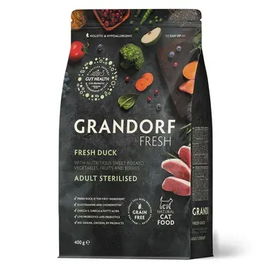 Grandorf Fresh Duck & Sweet Potato Adult Cat Sterilised Сухой корм с уткой и бататом для стерилизованных кошек, 400 г