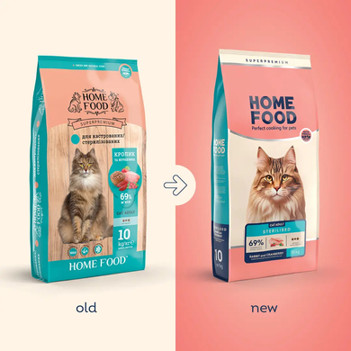 Home Food Cat Adult For Sterilised/Neutered Cats - Сухой корм с кроликом и клюквой для взрослых стерилизованных/кастрированных кошек, 10 кг