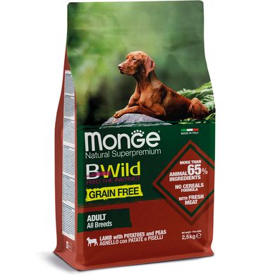 Monge Dog Grain Free Сухой беззерновой корм с ягненком для взрослых собак всех пород, 2,5 кг