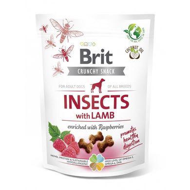 Brit Care Dog Crunchy Cracker Insects Лакомство с насекомыми, ягненком и малиной для улучшения пищеварения собак