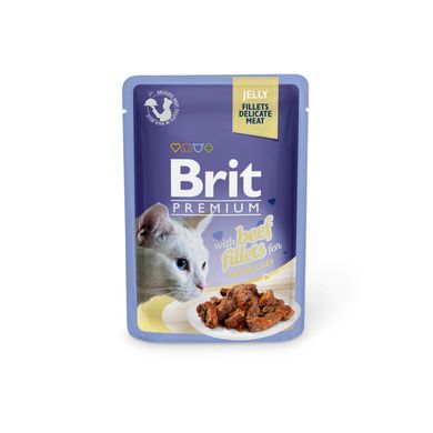 Brit Premium Cat Pouch with Beef Fillets in Jelly - Консерва зі шматочками філе яловичини в желе для дорослих кішок, 85 г