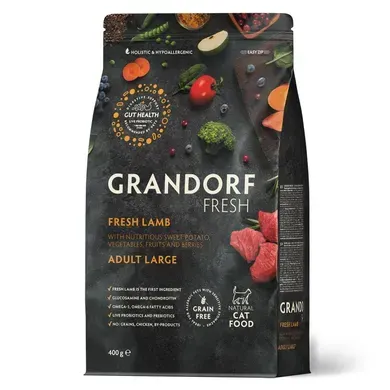 Grandorf Fresh Lamb & Sweet Potato Adult Large Cat Сухой корм с ягненком и бататом для взрослых кошек больших пород, 400 г