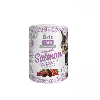 Brit Care Cat Snack Superfruits Salmon Беззерновые хрустящие лакомства с лососем для стерилизованных кошек