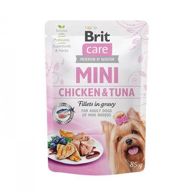 Brit Care Mini Chicken & Tuna Fillets in Gravy - Влажный корм с филе курицы и тунца в нежном соке для взрослых собак малых пород, 85 г