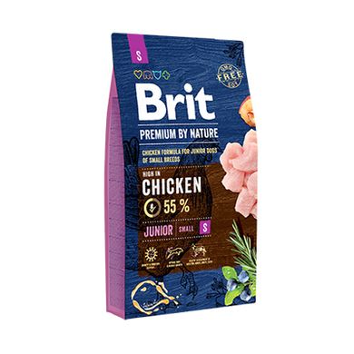 Brit Premium by Nature Junior S - Сухий корм з куркою для цуценят та юніорів дрібних порід собак, а також для вагітних та годуючих собак, 3 кг