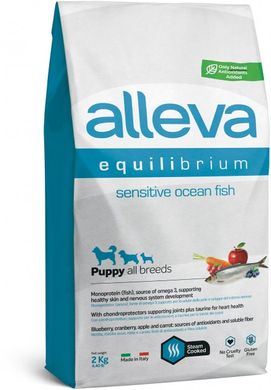 Alleva Equilibrium Sensitive Puppy Ocean Fish All Breeds Полнорационный корм с океанической рыбой для щенков и беременных и лактирующих собак всех пород с чувствительным пищеварением 2 кг