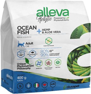 Alleva Holistic Cat Adult Ocean Fish Повнораціонний корм з океанічної риби з додаванням конопель та алое вера для дорослих котів 400 г