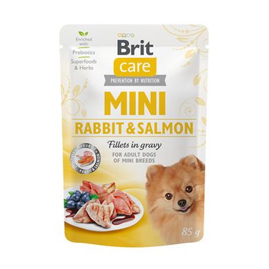 Brit Care Mini Rabbit & Salmon Fillets in Gravy - Влажный корм с филе кролика и лосося в нежном соке для взрослых собак малых пород, 85 г