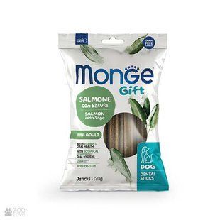 Monge Gift Dog Dental sticks Mini Salmon Лакомство с лососем и шалфеем для собак малых пород, 120 г