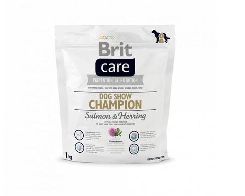 Brit Care Dog Show Champion - Сухий гіпоалергенний корм з лососем та оселедцем для підтримки виставкових собак у чудовій формі, 1 кг