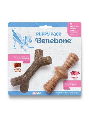 Benebone Puppy 2-Pack Maplestick Zaggler Bacon - Набор из двух жевательных игрушек для собак