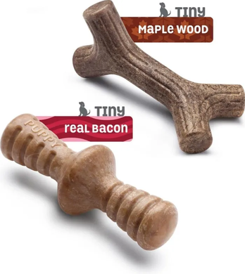 Benebone Puppy 2-Pack Maplestick Zaggler Bacon - Набор из двух жевательных игрушек для собак