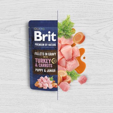 Brit Premium Fillets in Gravy Turkey & Carrots Puppy Корм вологий з філе в соусі індичка і морква для цуценят малих порід, 85 г