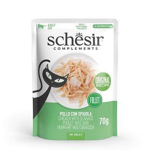 Schesir Chicken with Seabass Шезір Вологий корм куряче філе з морським окунем в желе  для котів, 70 г