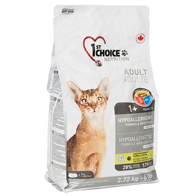 1st Choice Adult Hypoallergenic - сухий беззерновий корм з качкою для дорослих котів, 350 г