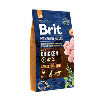 Brit Premium by Nature Senior S+M - Сухой корм с курицей для собак пожилого возраста (старше 7 лет) мелких и средних пород (1-25 кг), 3 кг