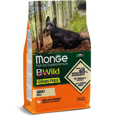 Monge Dog Вwild Grain Free Mini Duck Сухий корм з качкою для дорослих собак дрібних порід, 2,5 кг