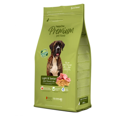 happyOne Premium Dog Light & Senior Fresh Meat Сухий корм зі свіжим м'ясом для літніх/малоактивних собак, 4 кг