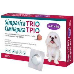 Сімпаріка Тріо таблетки проти бліх, кліщів та гельмінтів для собак вагою 2,5-5 кг (1 таблетка)