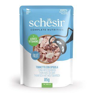 Schesir Tuna with Seabass Шезір Вологий корм тунець з окунем в желе для котів, 85 г