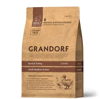 Grandorf Duck & Turkey Adult Сухой беззерновой корм с уткой и индейкой для взрослых собак средних и крупных пород, 1 кг