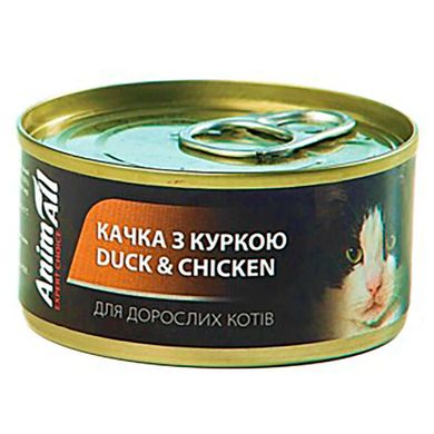 AnimAll Duck & Chicken - Консерви для дорослих котів з качкою та куркою (паста з качки зі смужками курячого м'яса), 80 г