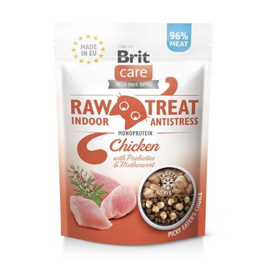 Brit Raw Treat Indoor & Antistress Freeze-dried Сублимированное лакомство с курицей, пробиотиками и пустырником для кошек, живущих в помещении