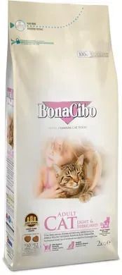 BonaCibo Adult Cat Light & Sterilized Сухой корм с мясом курицы, анчоусами и рисом для стерилизованных кошек, 2 кг