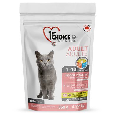 1st Choice Adult Indoor Vitality Chicken - Сухий корм з куркою для дорослих котів, 350 г