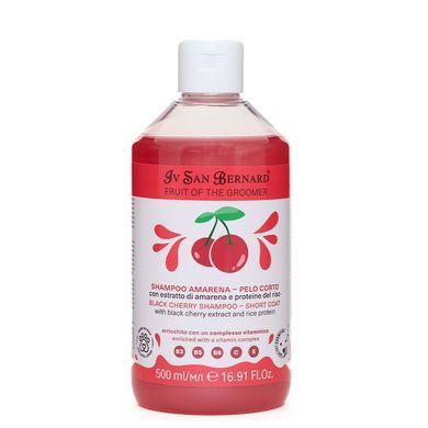 Iv San Bernard Frutta Black Cherry Шампунь з екстрактом чорної вишні та рисовими протеїнами для короткої шерсті кішок та собак, 500 мл