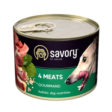 Savory Dog Gourmand 4 Meats Влажный корм (консервы) c четырьмя видами мяса для взрослых собак всех пород, 200 г